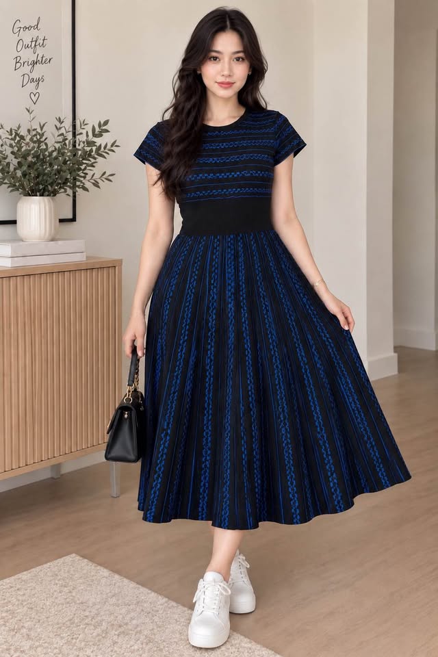 Blue & Black Flare Dress