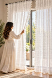 Elegant White Lace Net Curtains with Tassel Trim