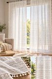 Elegant White Lace Net Curtains with Tassel Trim