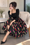 Elegant Black Lipstick Print Dress