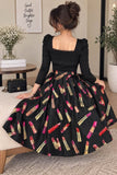 Elegant Black Lipstick Print Dress