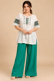Emerald Green & White Embroidered Two-Piece Set