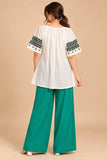 Emerald Green & White Embroidered Two-Piece Set