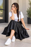 High-Waist Solid A-Line Skirt and Classic White T-Shirt