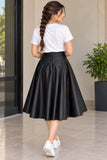 High-Waist Solid A-Line Skirt and Classic White T-Shirt