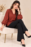 Rust Blouse & Black Flare Pant