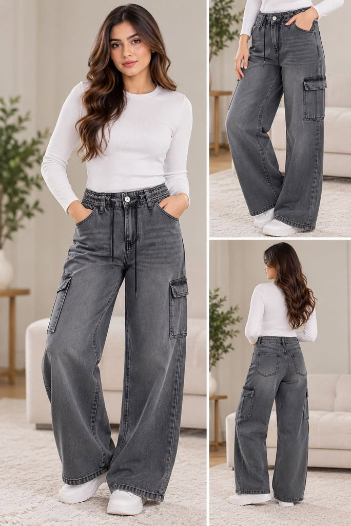 Urban Utility Wide-Leg Cargo Jeans