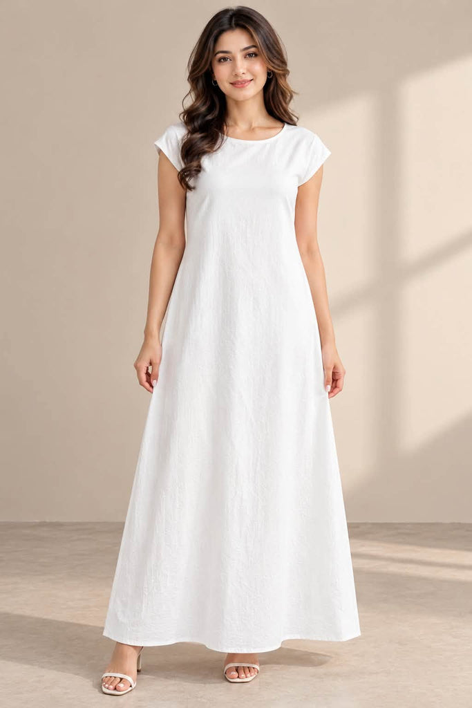 Women's White Color Batwing Sleeve Maxi